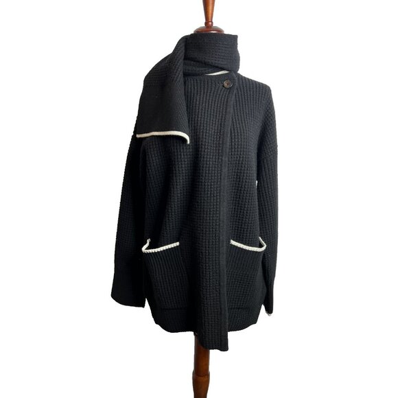 Madewell $198 Merino Wool-Blend Scarf Sweater Jacket Black Size M NT607 - Picture 7 of 10